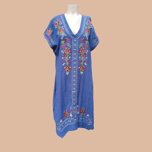 Women's V Neck Dress XXL Embroidered Bright Blue Summer Floral